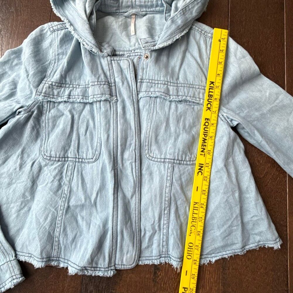 NWT Free People raw hem denim swing jacket womens size XS blue hooded hemp cotto - Picture 12 of 12